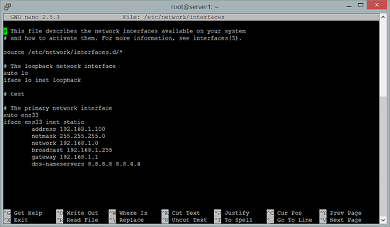 Ubuntu network configuration file