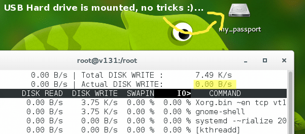 Zero disk read & write usage after re-formatting with 'lazyinit' disabled (Fedora 21, Gnome)