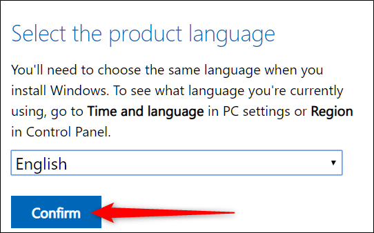 Select a language, and then click "Confirm."